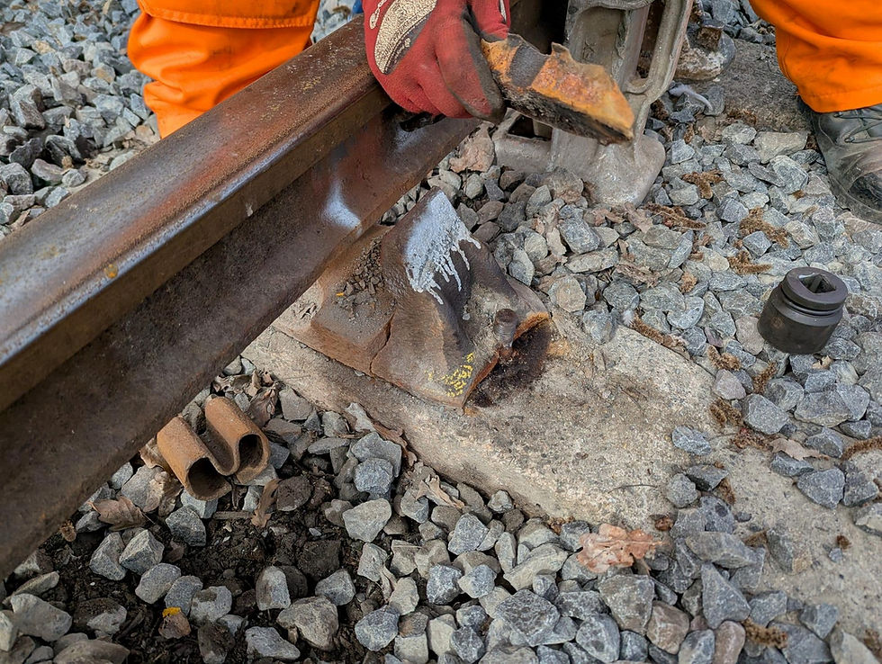 A routine job replacing a broken rail chair, reported by one of the regular line inspection patrols.