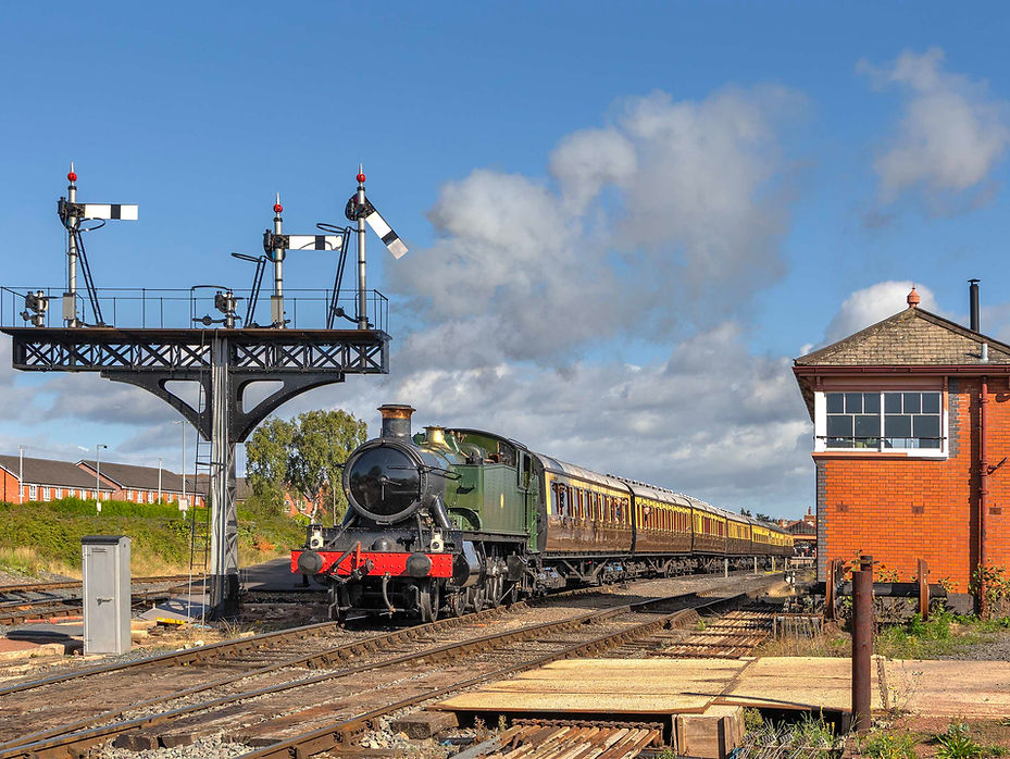 Newly outshopped GWR Large Prairie 4150 departs Kidderminster Station. Alan Corfield.jpeg