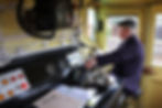 Driver Bob Dunn at the controls of the newly-launched HydroShunter at Kidderminster