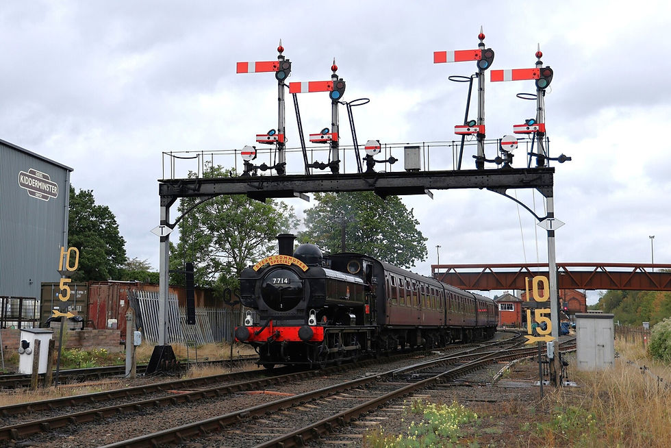 7714 hauls the first steam Bewdley Express on 2 Sept from Kidderminster to Bewdley. Keith Wilkinson
