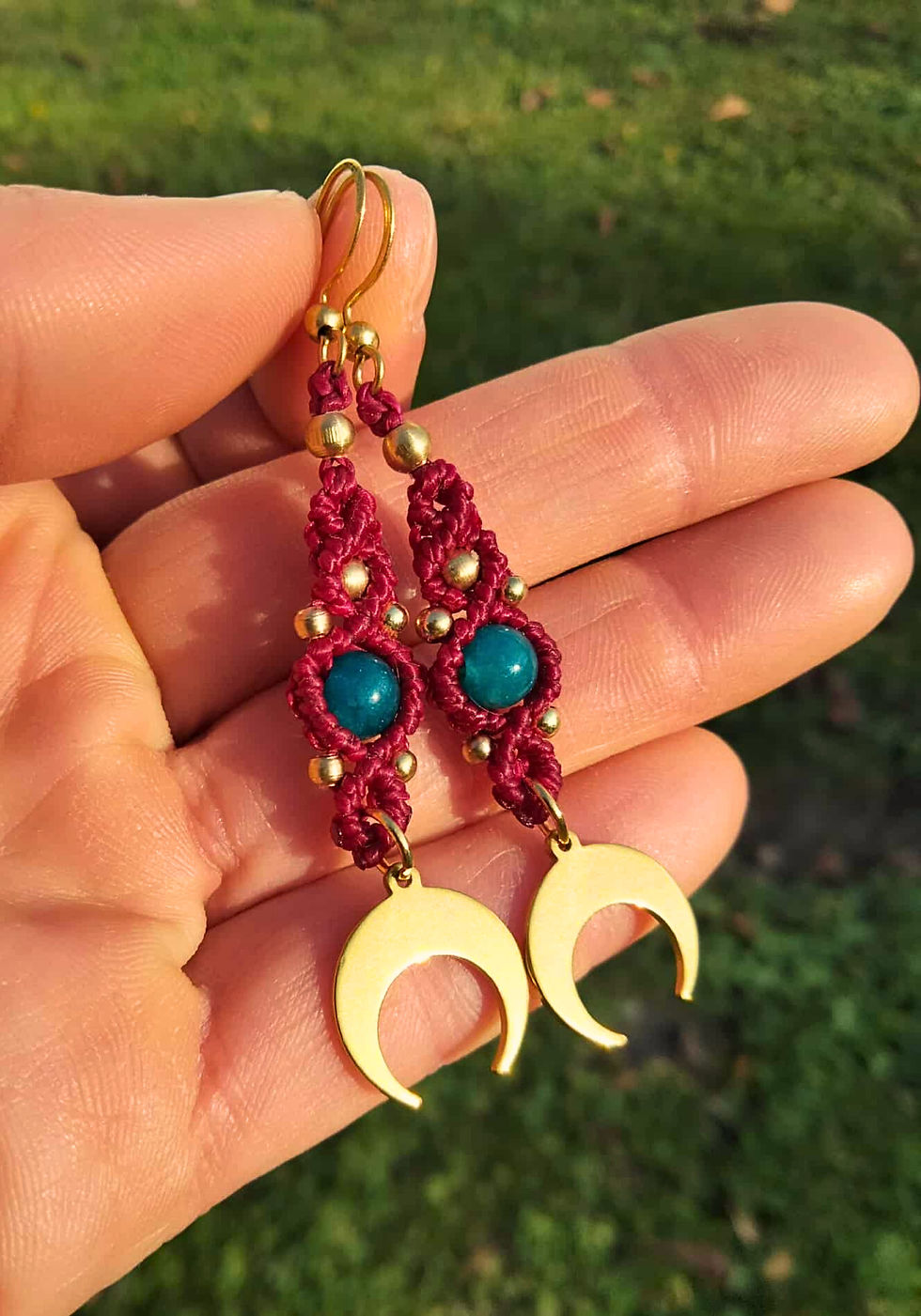 Miniature : 🌙Boucles d’Oreilles LUNA en Macramé - Lunes Dorées - Plusieurs coloris🌙
