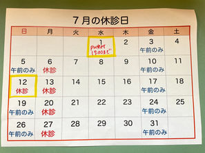 7月の診療予定について