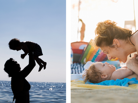 enfant et bébé jouant sur la plage, protection solaire bébé soleil