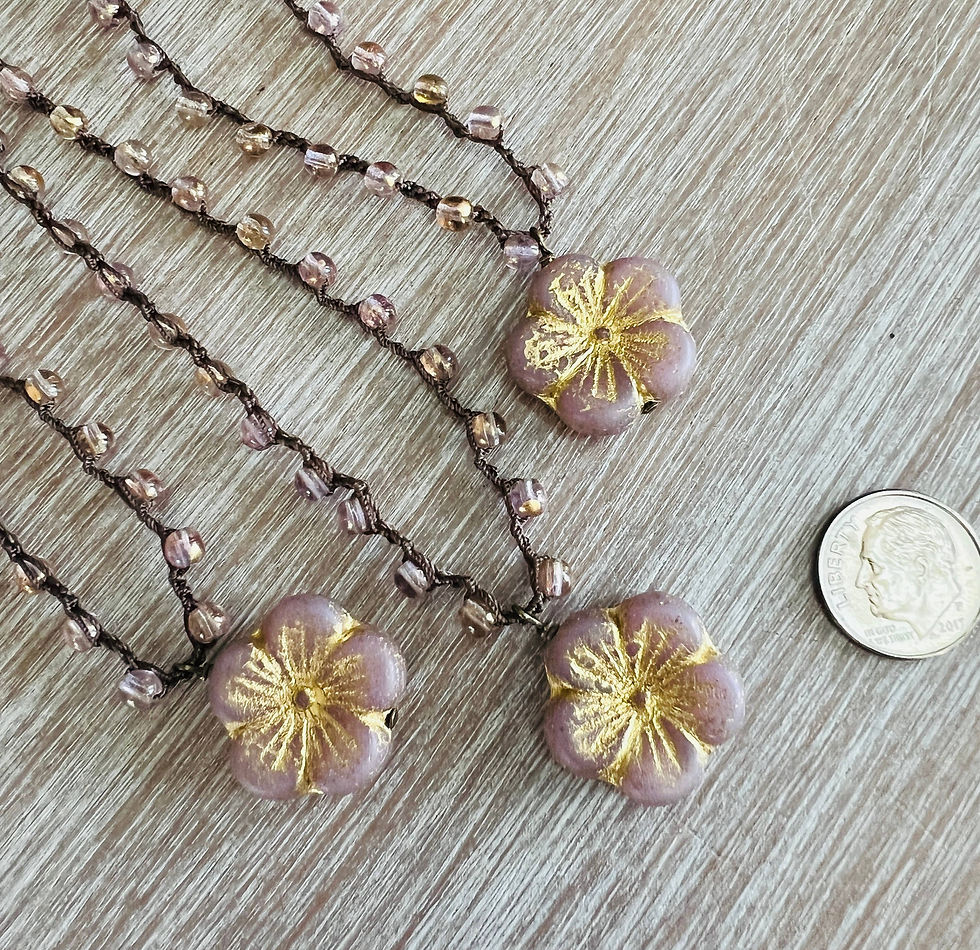 Thumbnail: Pink Glass Crystal Flower Necklace With Golden Shimmer