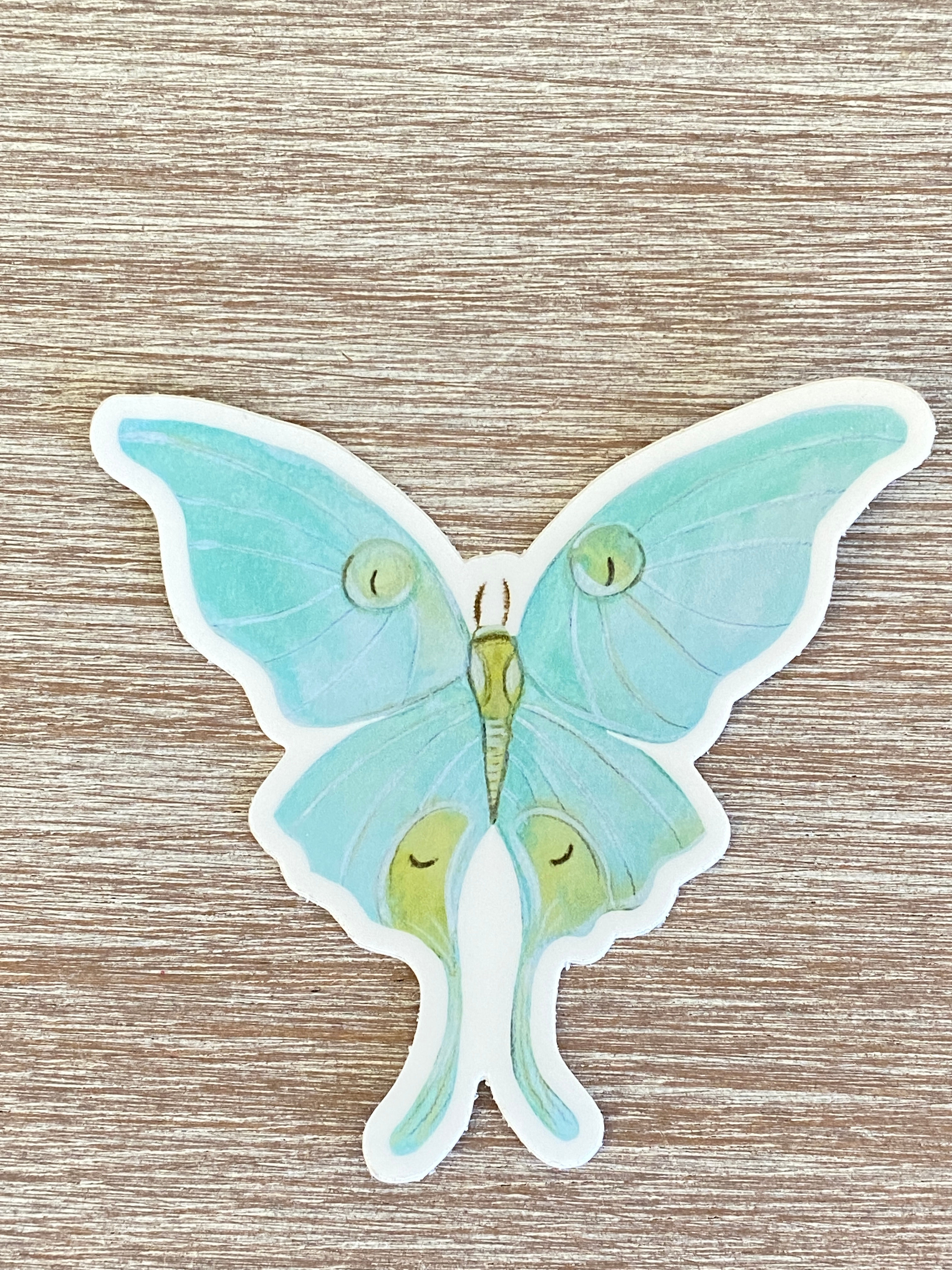 Majestic Luna Moth Sticker In Aqua