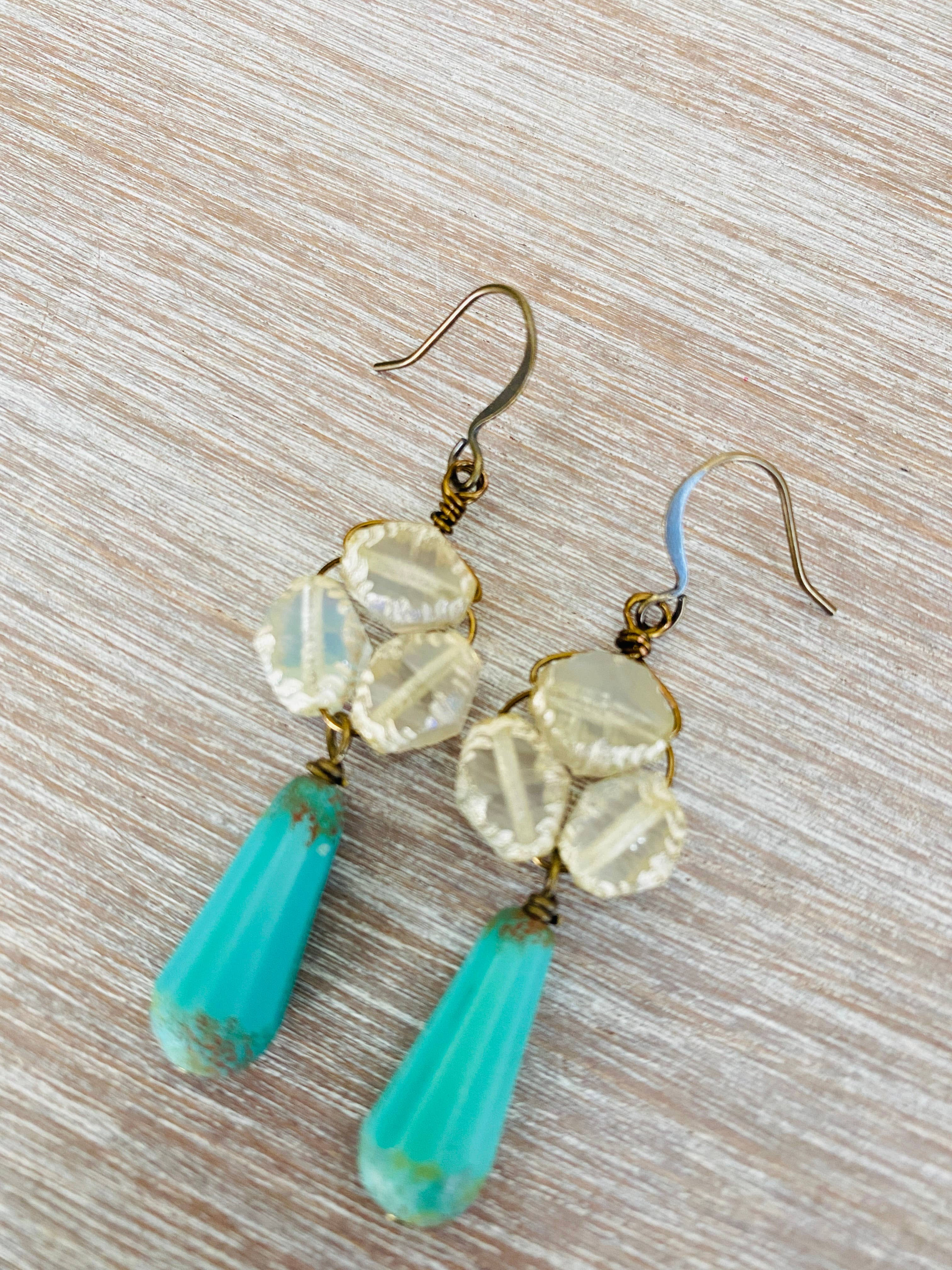 Vintage Style Beach Earrings In Deep Sea Aqua