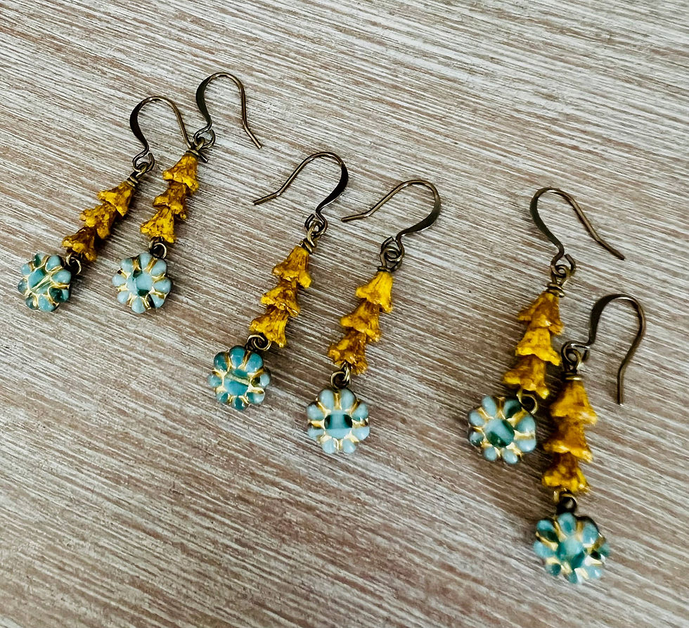 Thumbnail: Spring Showers Golden Bud Earrings With Aqua Flowers