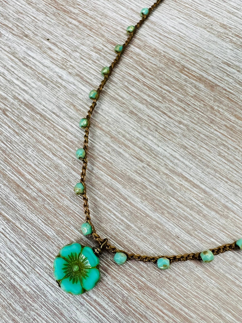 Thumbnail: Turquoise Glass Flower Earrings