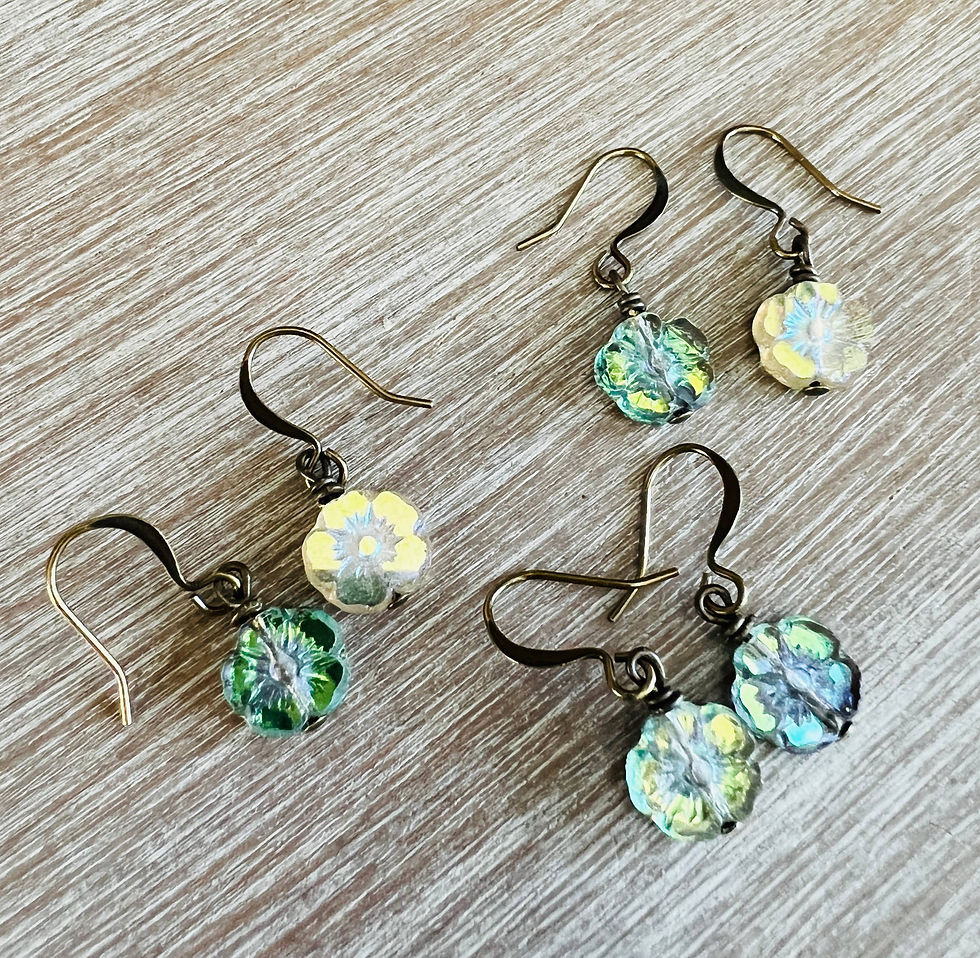 Thumbnail: Golden Glass Dainty Flower Earrings