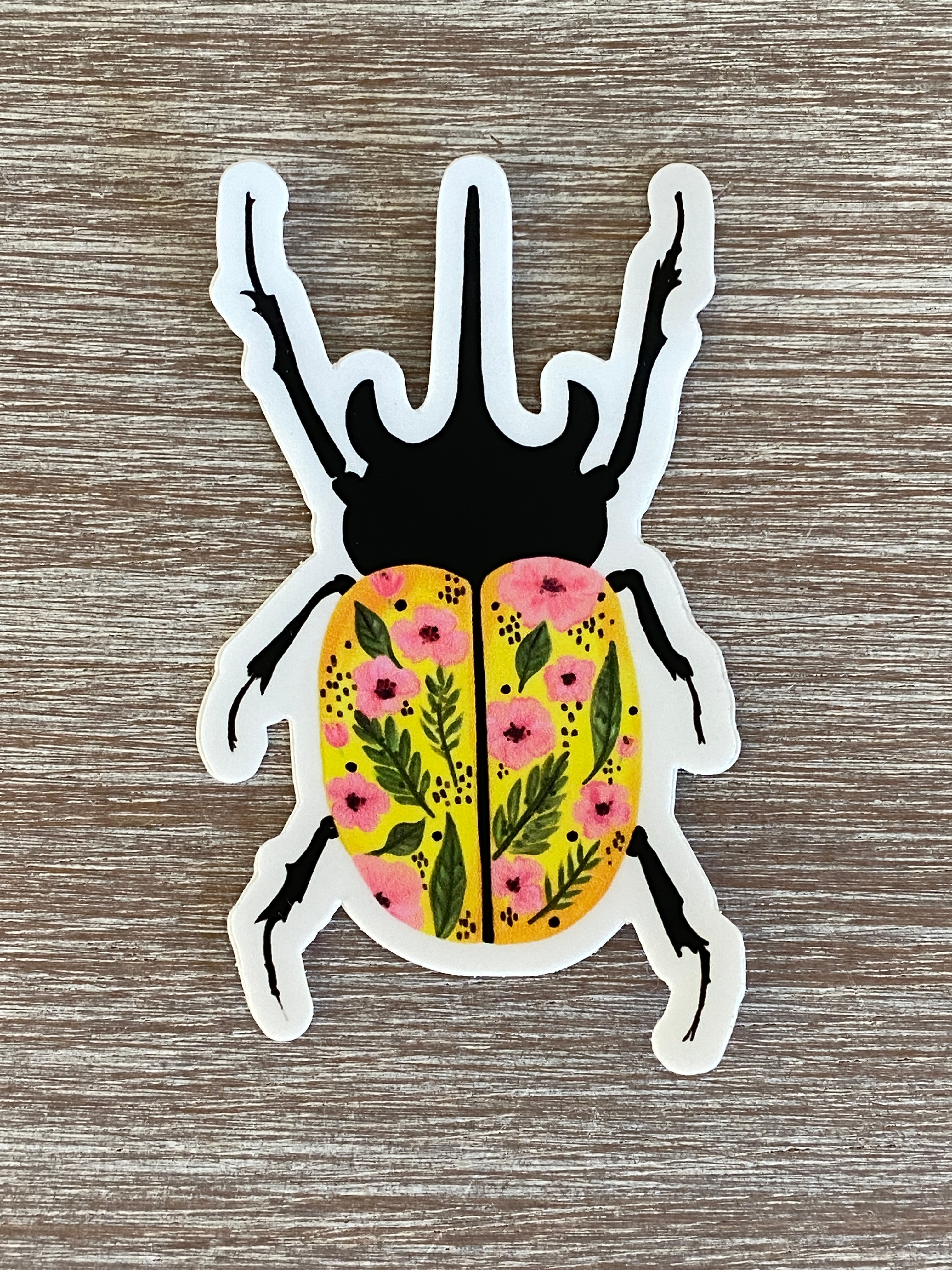 Flowery Stag Beetle Sticker, Yellow