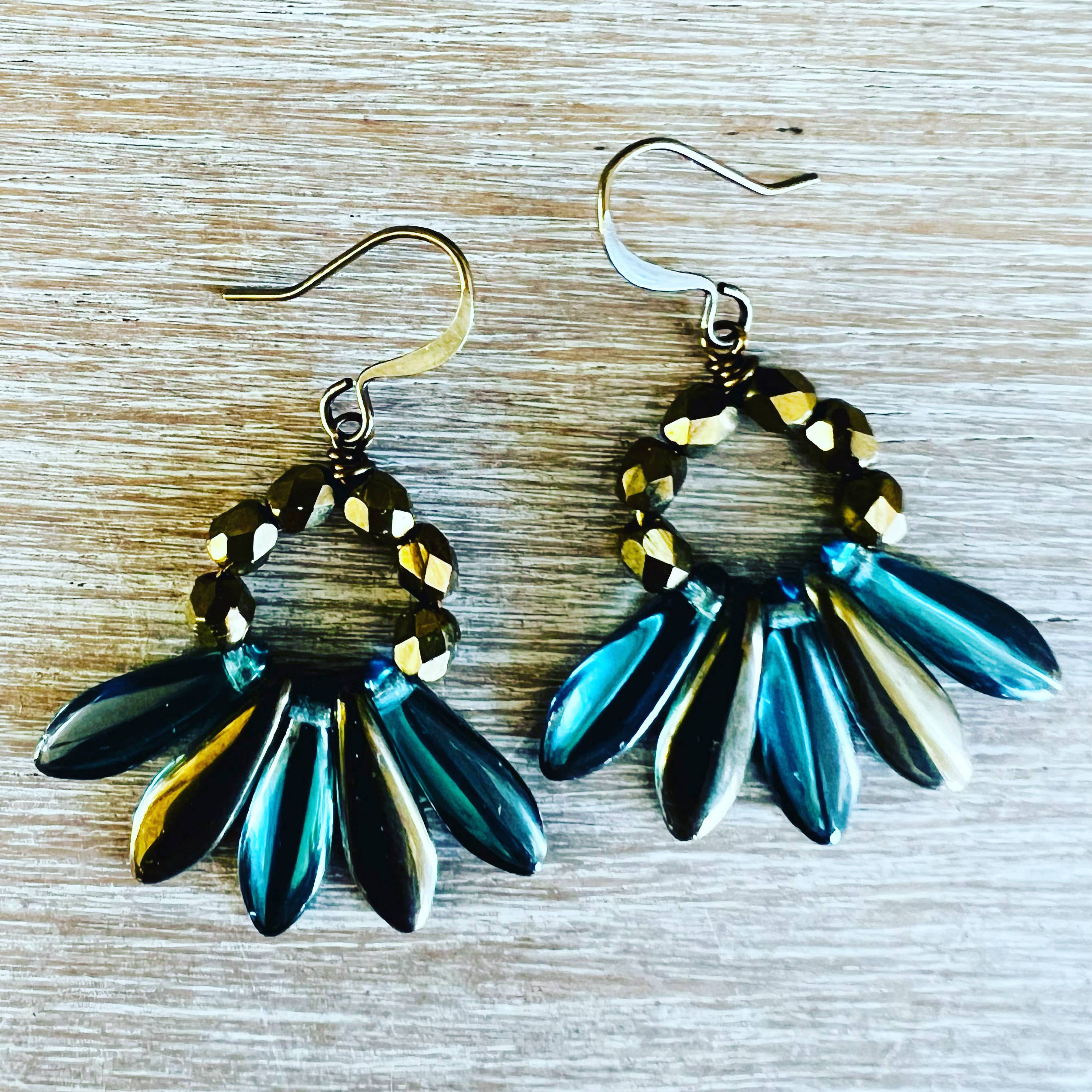 Midnight Blue and Gold Dagger Crystal Earrings