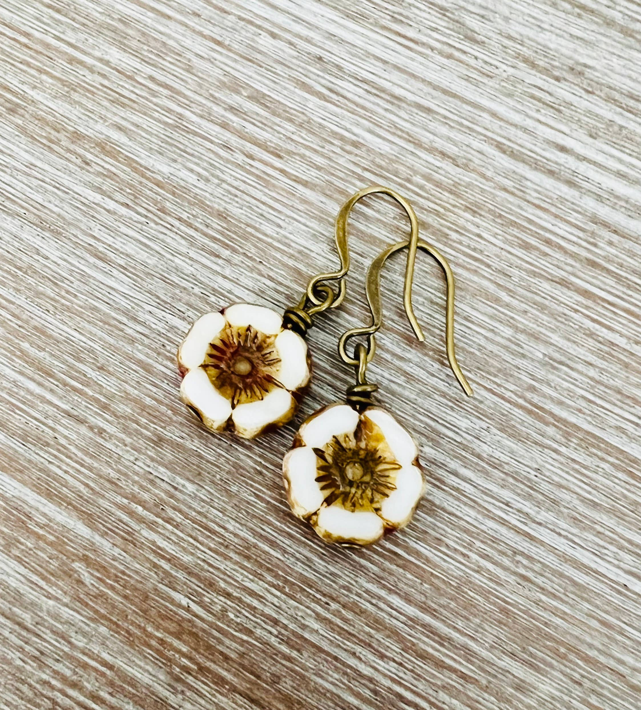 Dainty Pressed Glass Flower Earrings in Ivory