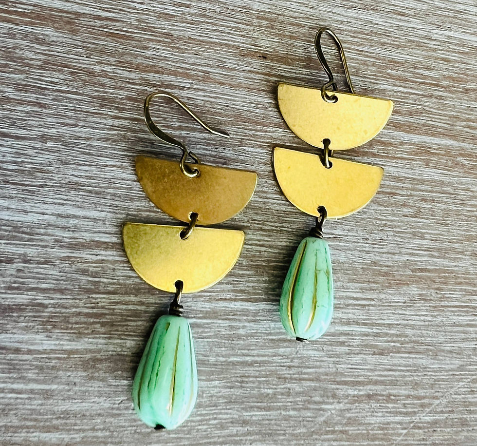 Thumbnail: Double Half Moon Earrings With Mint Crystal Drop