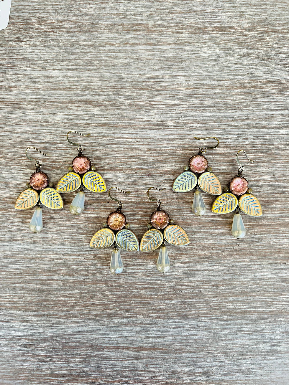 Thumbnail: Raspberry Shimmer Art Deco Palm Earrings 