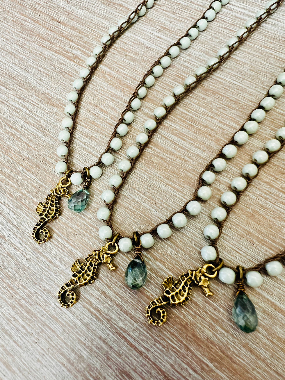 Thumbnail: Seahorse Charm, Quartz Drop On Crocheted Crystal Strand