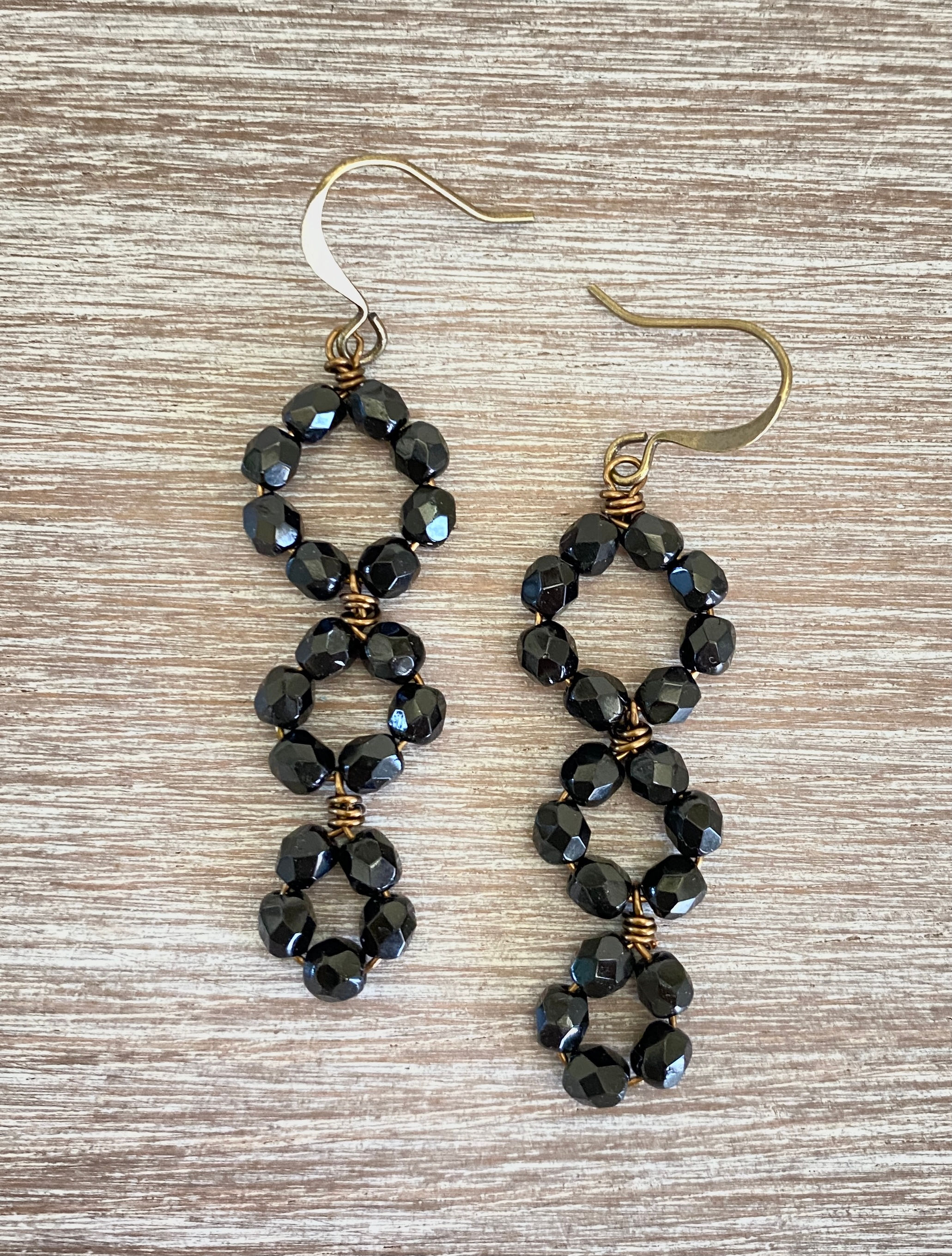 Triple Loop Earrings in Jet Black