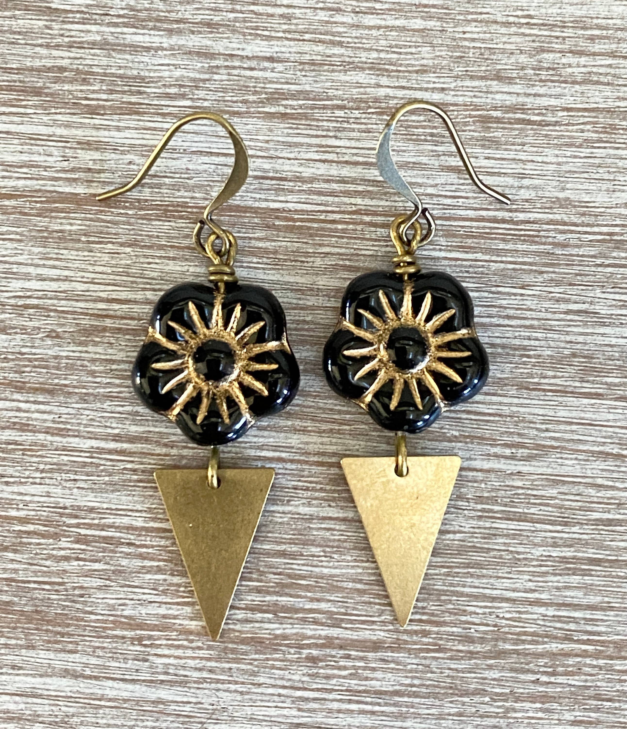 Black Flower Deco Drop Earrings
