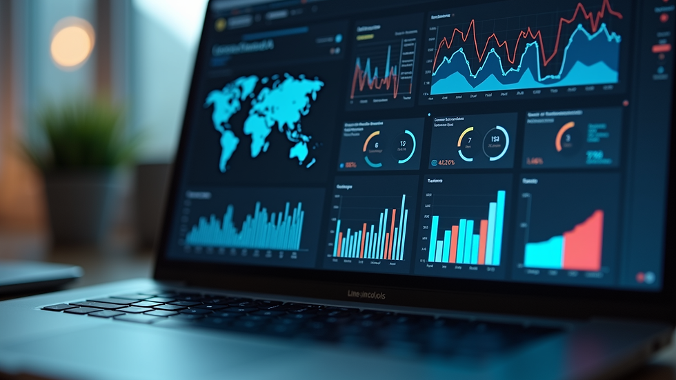 Close-up of a laptop screen showing data analytics dashboard