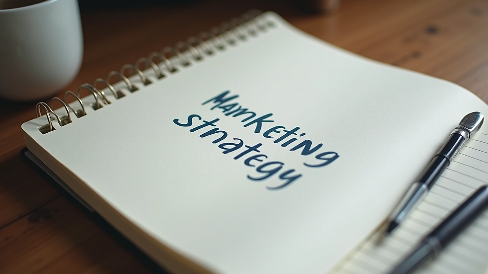 High angle view of a notebook with marketing strategy notes