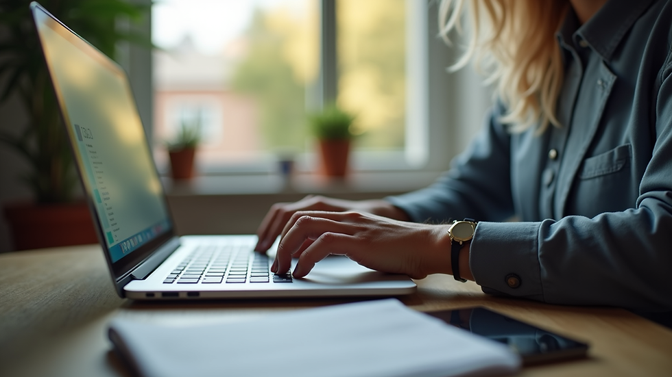 Eye-level view of a person scheduling social media posts on a laptop