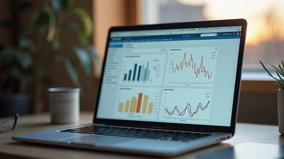 Eye-level view of a laptop screen showing website analytics and SEO tools