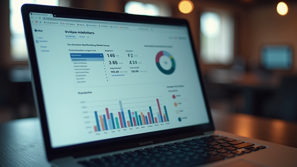 Eye-level view of a laptop screen showing a digital marketing dashboard