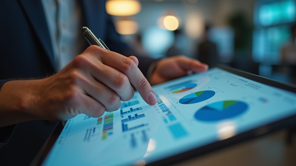 Close-up view of a person analyzing digital marketing data on a tablet