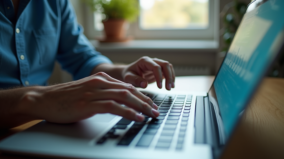 Eye-level view of a person analyzing engagement data on a laptop