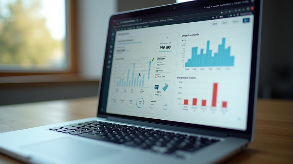 Close-up view of a laptop screen showing analytics dashboard with marketing data