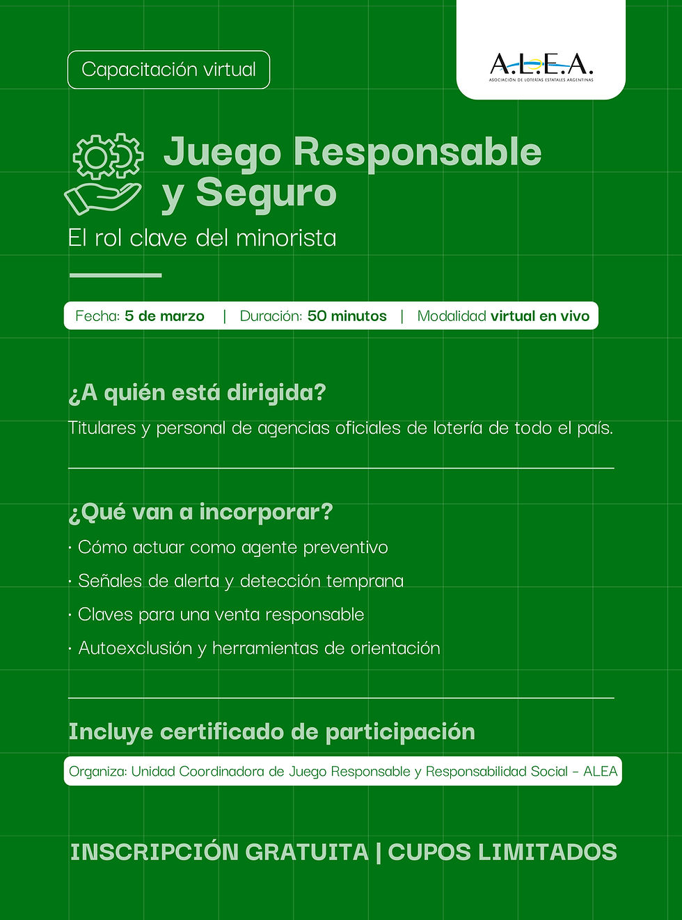 Capacitación virtual sobre Juego Responsable y Seguro para agencias de todo el país