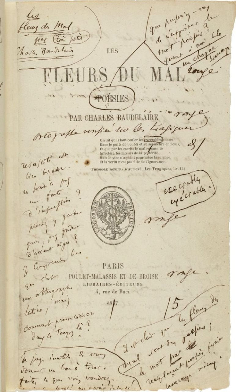 Les Fleurs du Mal: first edition with author's notes
