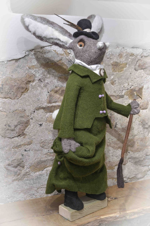 Felted Lady Hare with Victorian riding costume