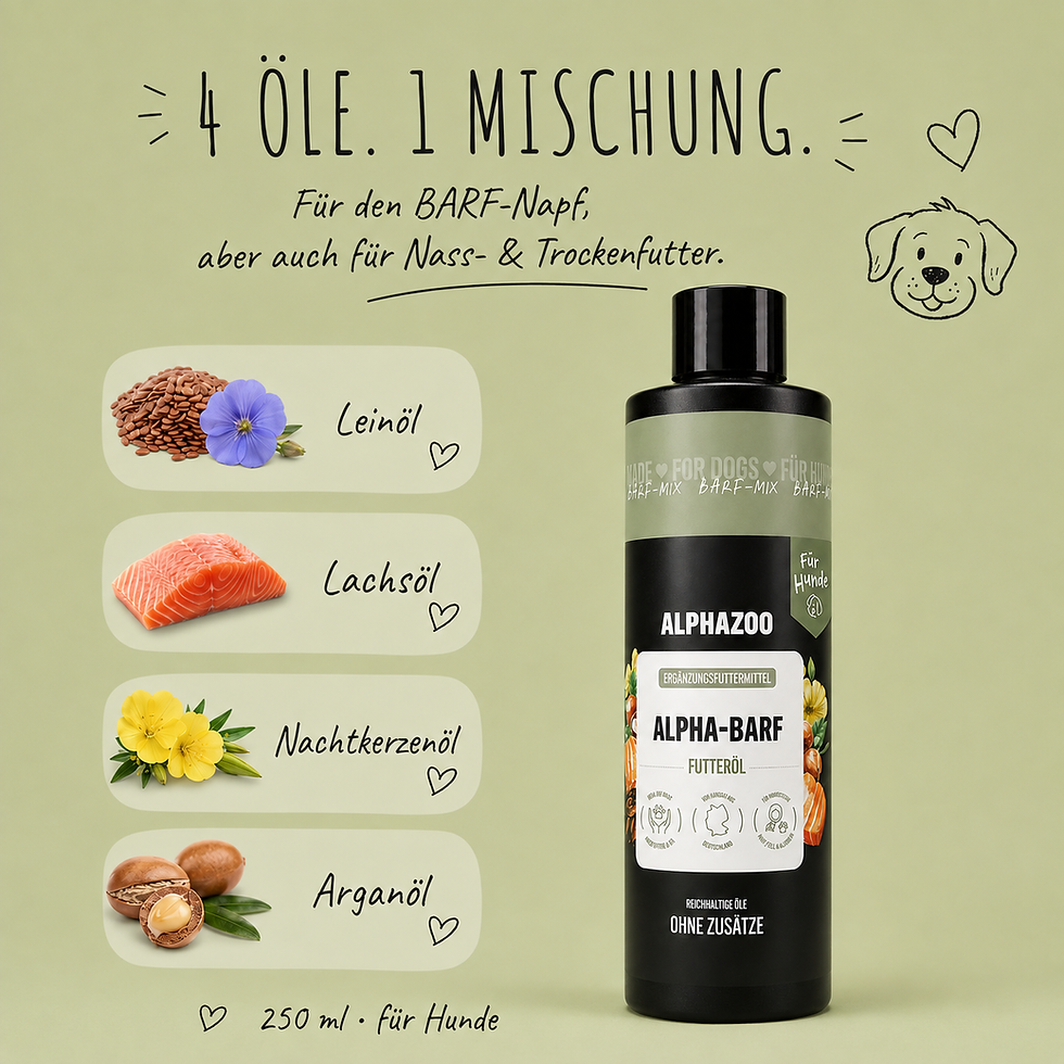 alphazoo Alpha-BARF 250 ml mit Leinöl Lachsöl Nachtkerzenöl und Arganöl