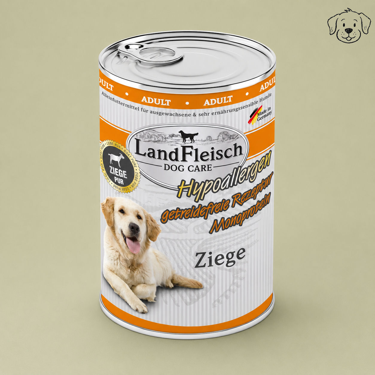 LandFleisch Hypoallergen Ziege 400 g – Monoprotein-Nassfutter für Hunde mit 68 % Ziege