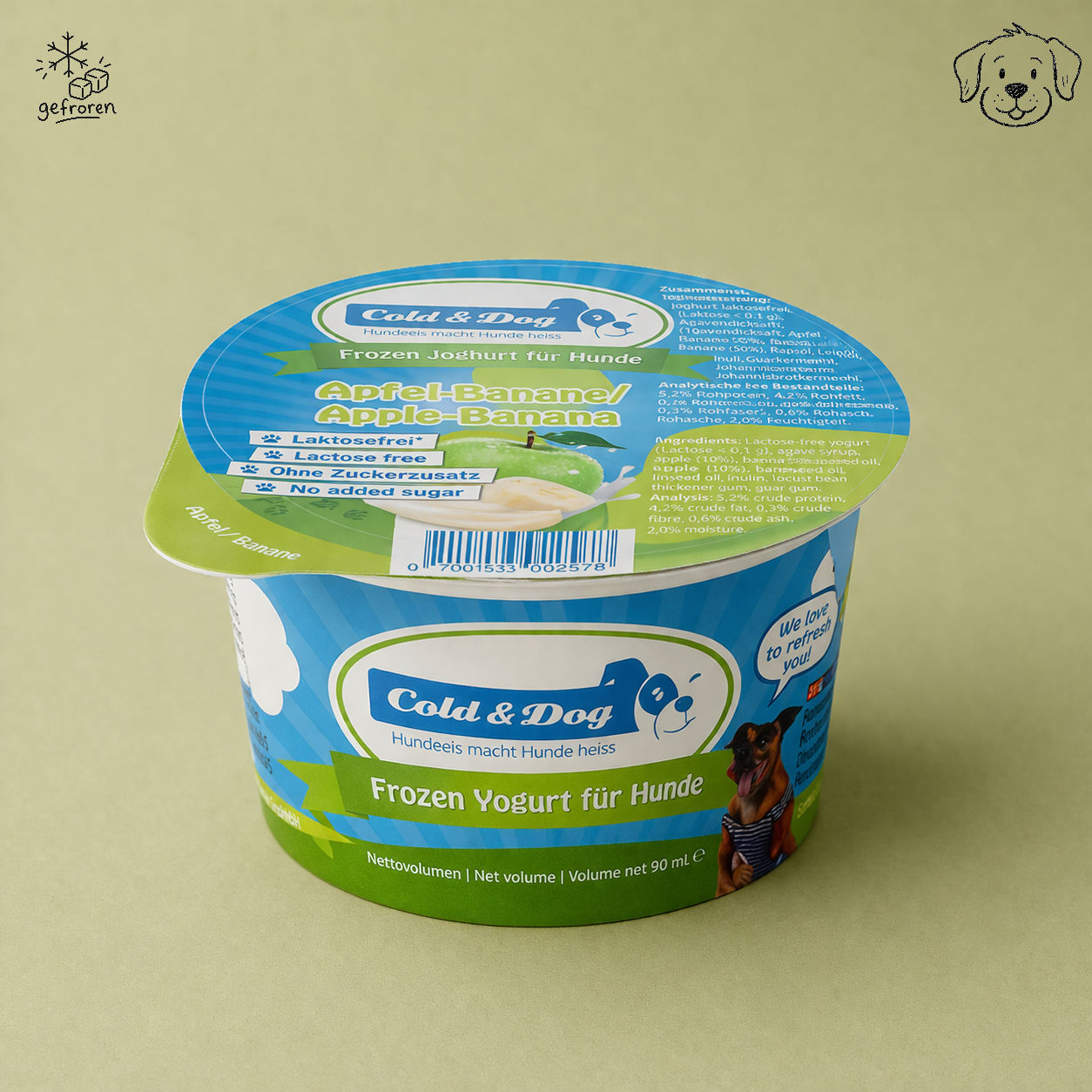 Hundeeis · Die Fruchtbombe · Apfel & Banane · 90 ml · Cold&Dog