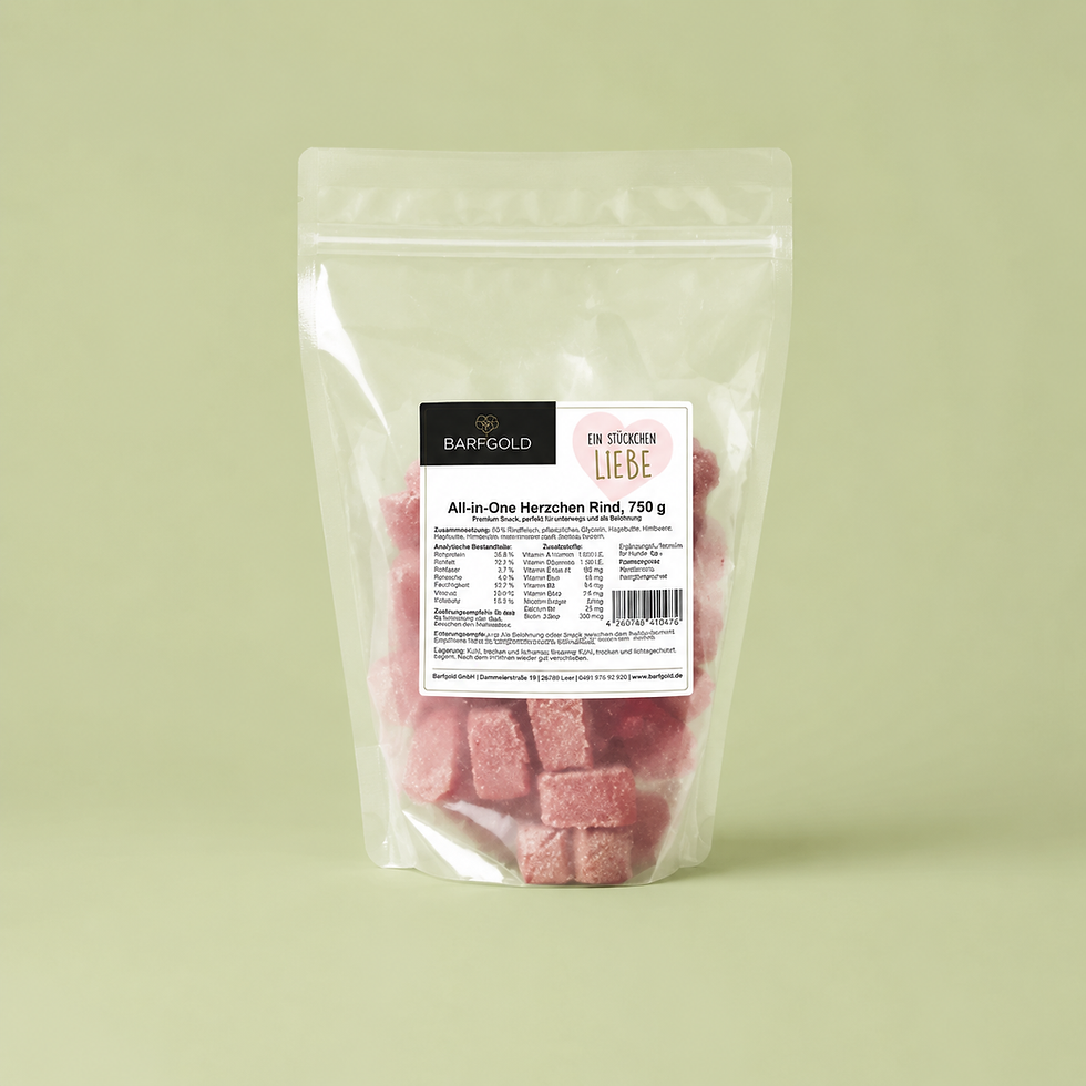 Wiederverschließbare Verpackung Barfgold All-in-One Herzchen Rind für Hunde