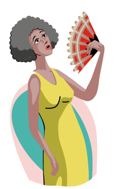 mulher climatérica com onda de calor se abanando com um leque