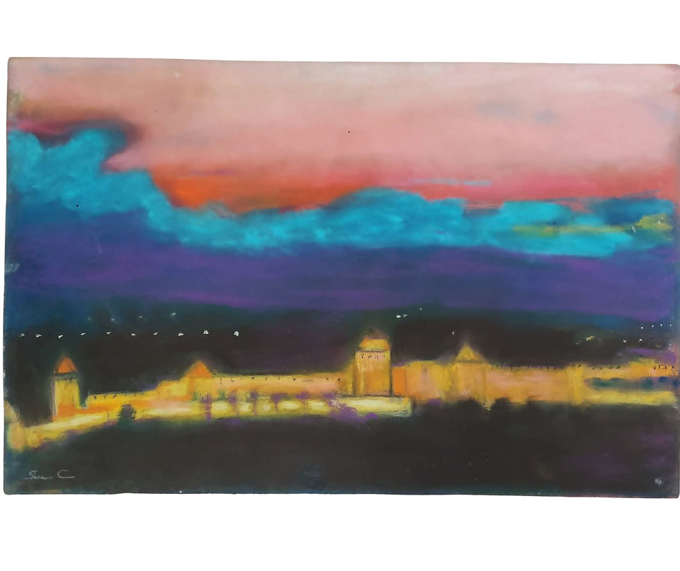 "Sunset - Le coucher du soleil" | Carcassonne, France | Pastel on Paper | By Susan Cua | International Impressionist Artist