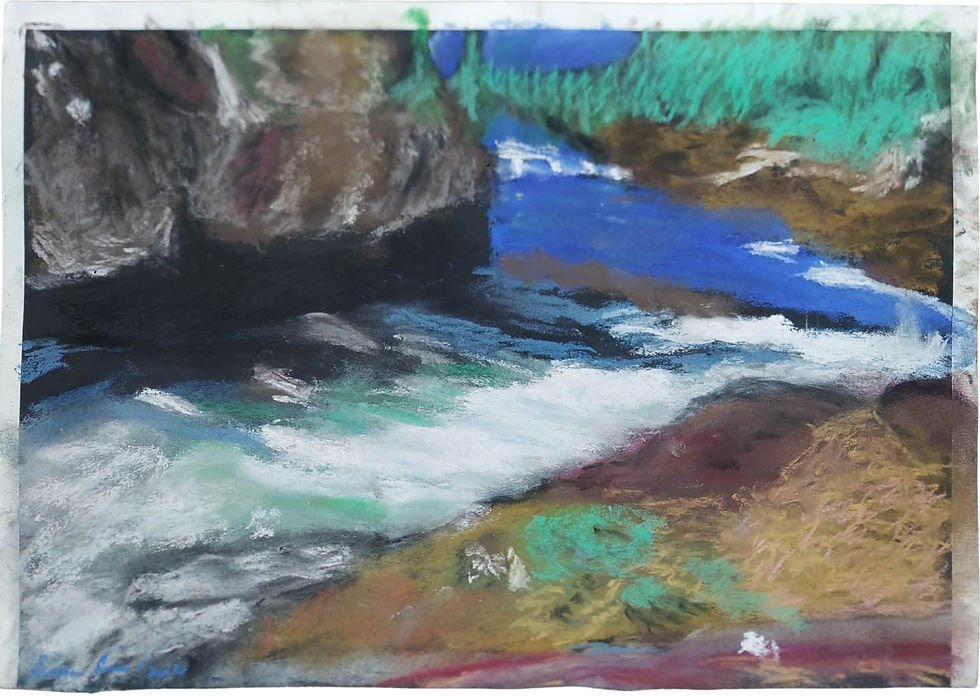 "Rock, Water, & Wood" | Yellowstone National Park | Pastel on Paper | By Susan Cua | Impressionist Artist