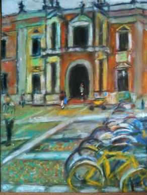 "Bikes on a Clear Day" | University of Seville, Spain | Pastel on Paper | By Susan Cua | Impressionist Artist