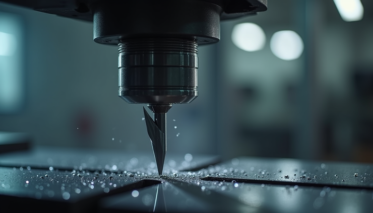 Close-up view of a precision CNC cutting tool mounted on a machine spindle