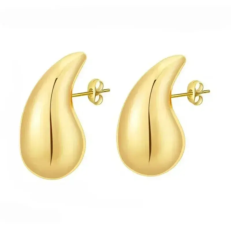 Thumbnail: 925 Sterling Silver 18K Gold Plated Chunky Dome Water Drop Earring for Women Vin