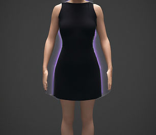 A woman wearing a black short dress undergoing a 3D body scan