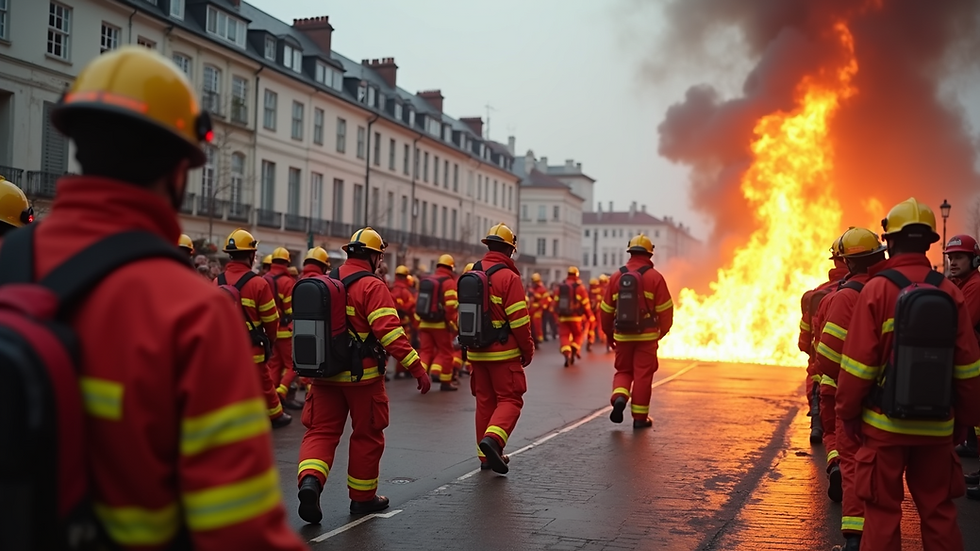 Wide angle view of a community fire prevention demonstration