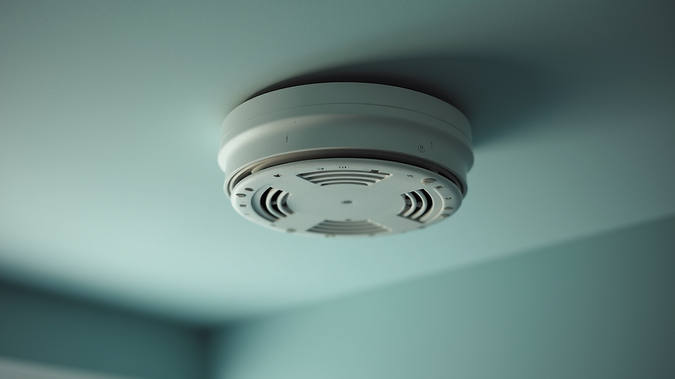 Close-up of a smoke alarm mounted on a ceiling