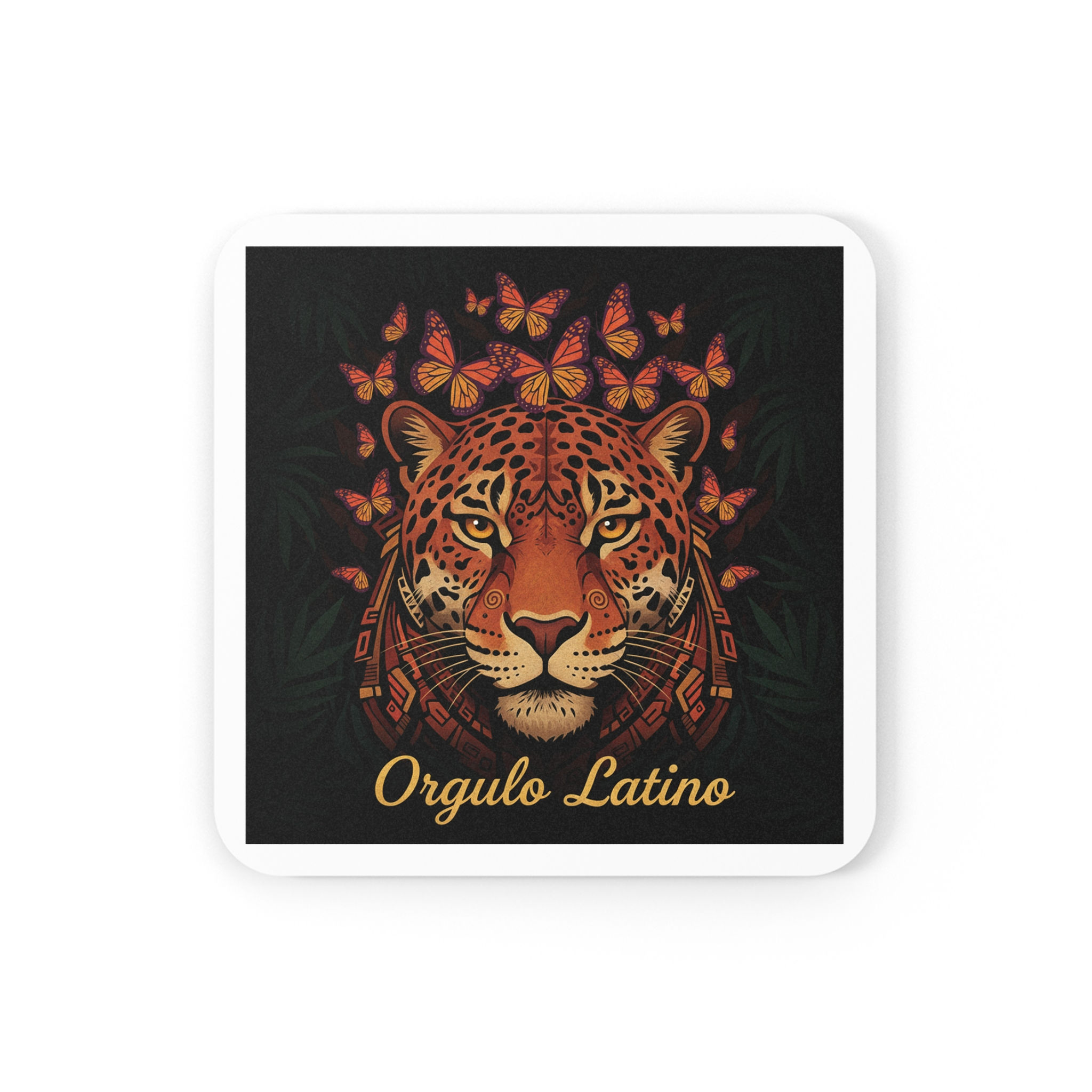 Jaguar And Monarch Butterflies Cork Coaster – Orgullo Latino