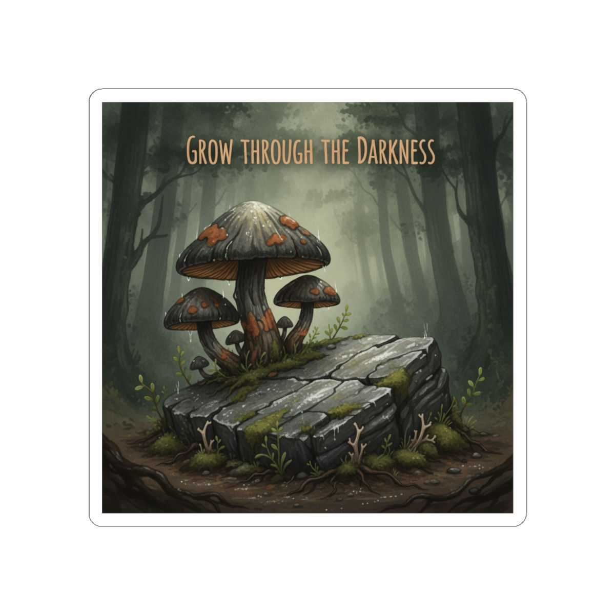 Mushrooms And Rock Kiss-Cut Sticker – Grow Through the Darkness