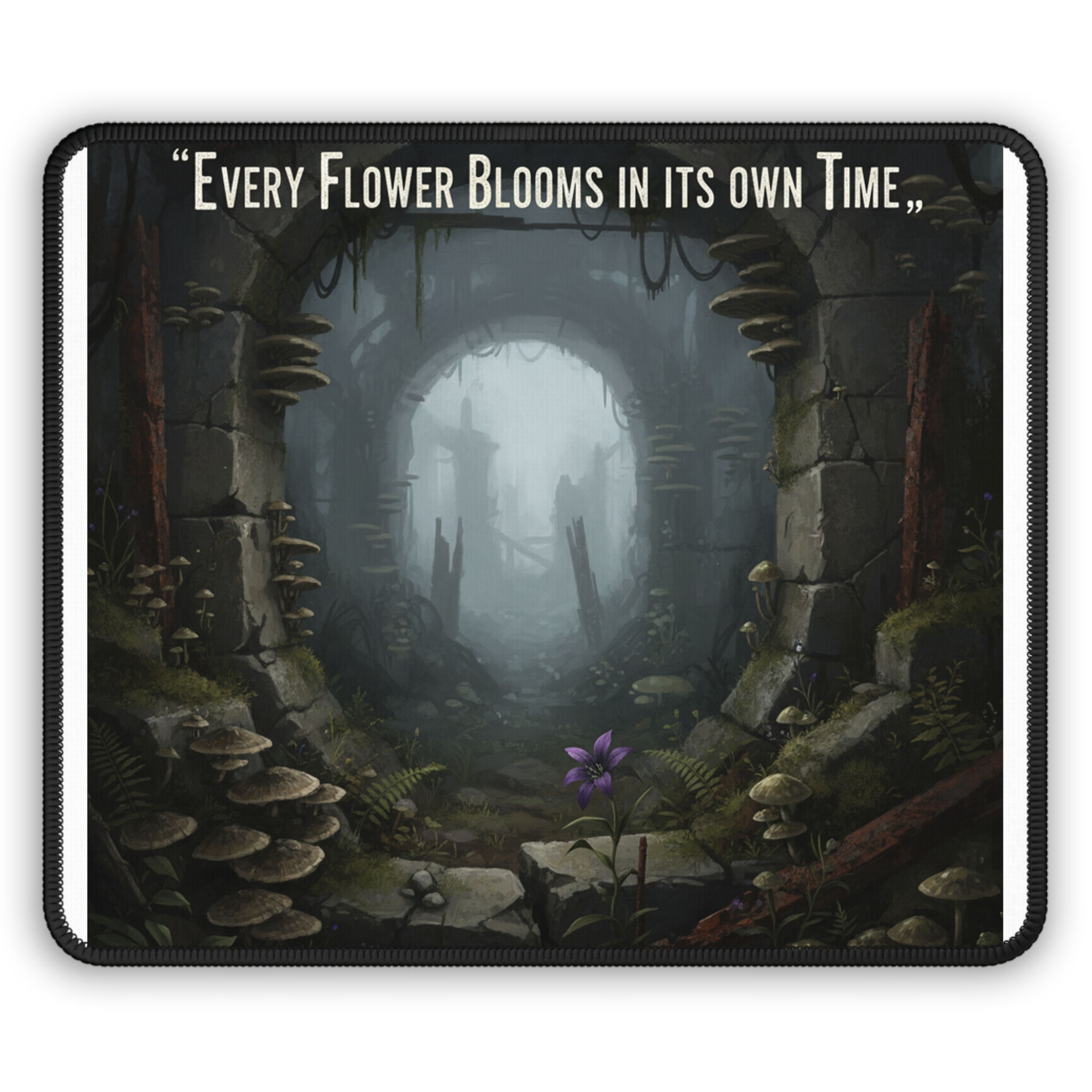 Purple Flower In Ruins Mouse Pad – Every Flower Blooms in Its Own Time