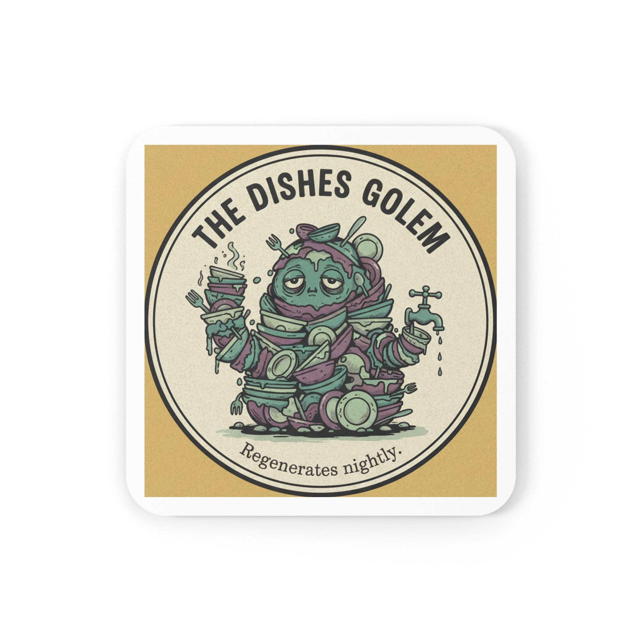 Dishes Golem Cork Coaster – The Dishes Golem Regenerates Nightly