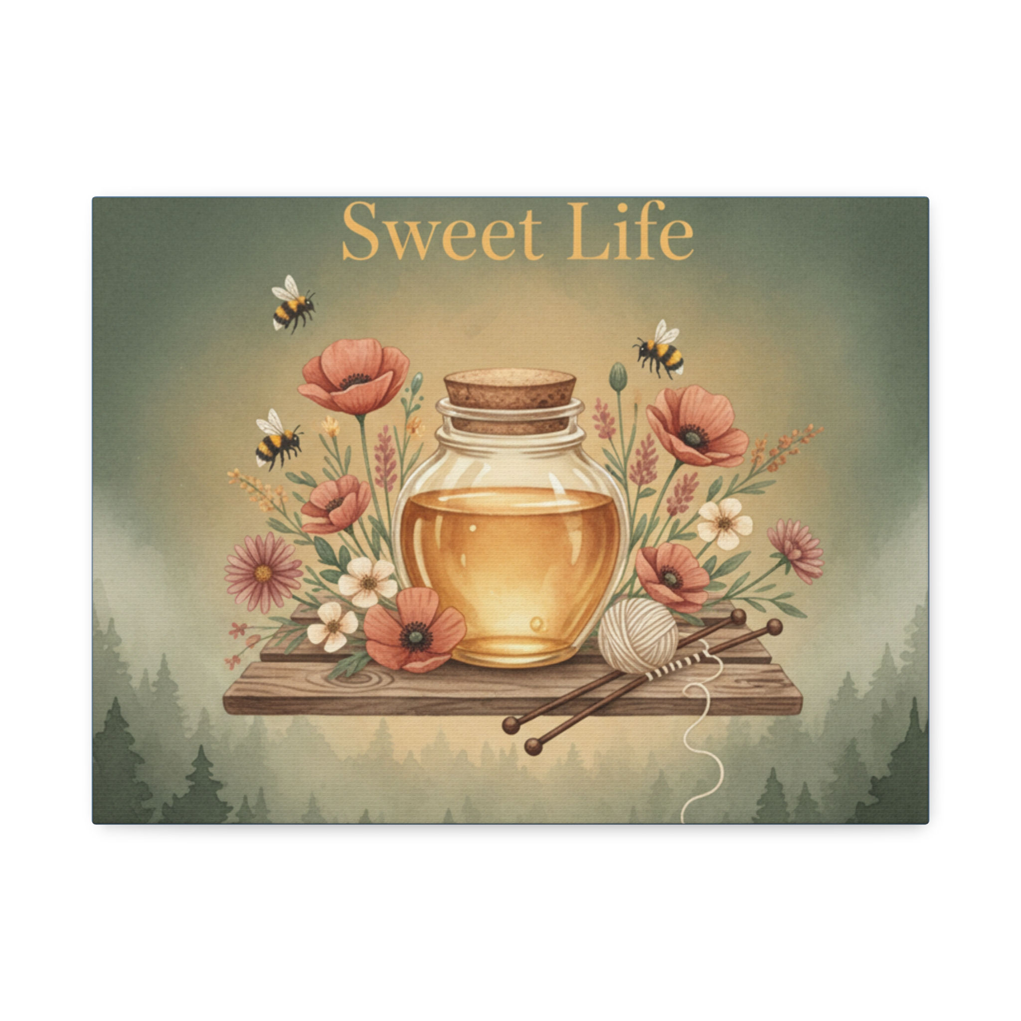 Honey Jar Wildflowers Knitting Canvas Print – Sweet Life